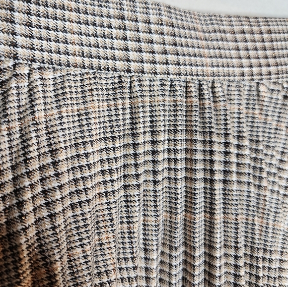 Banana Republic Metallic Plaid Pleated Midi Maxi Skirt Black Bronze White Size 0 - Picture 16 of 17